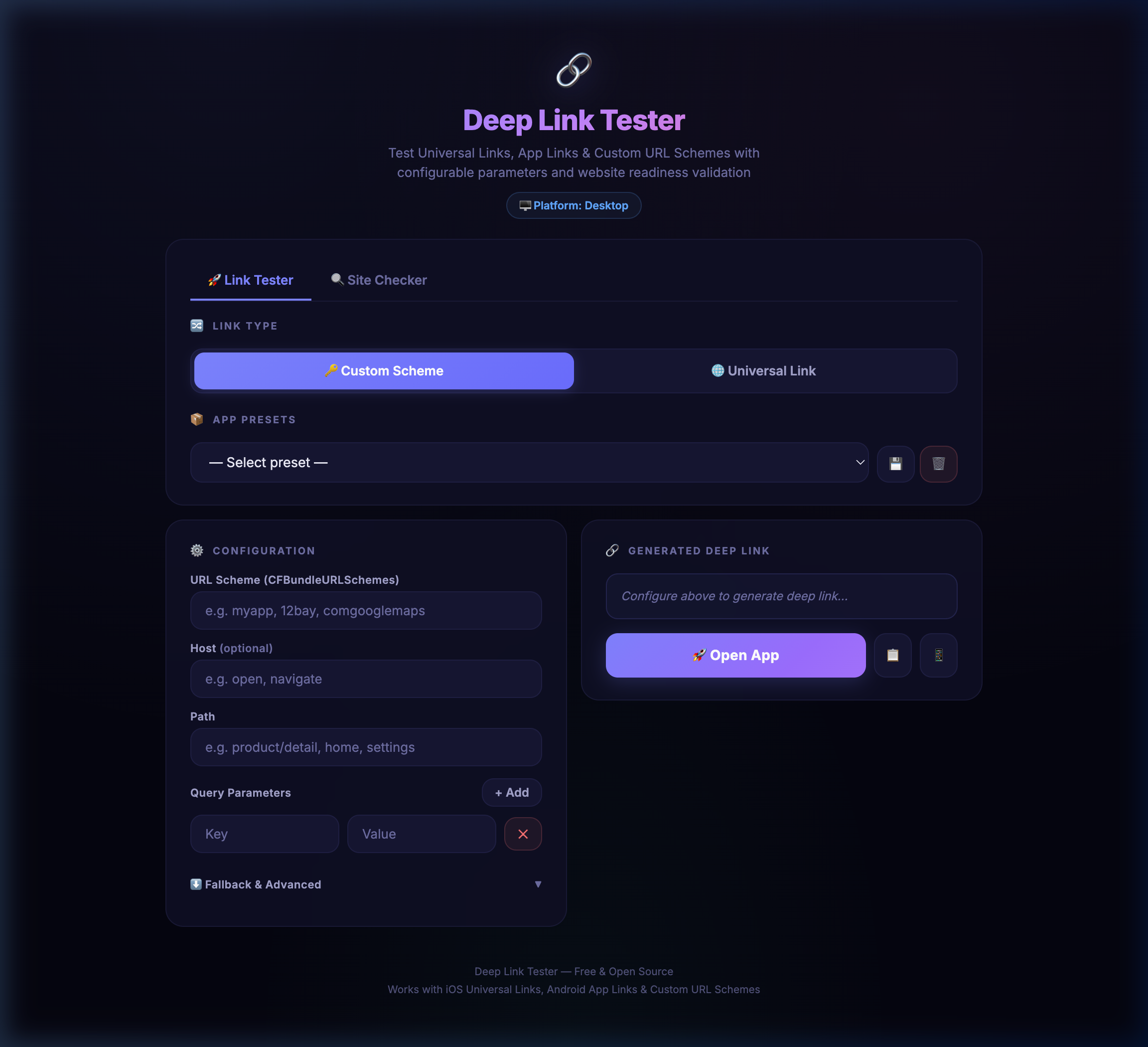 Deep Link Tester — Test Universal Links & App Links