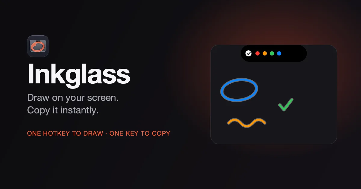 Inkglass — the black toolbar growing from a MacBook notch, with ink strokes drawn below