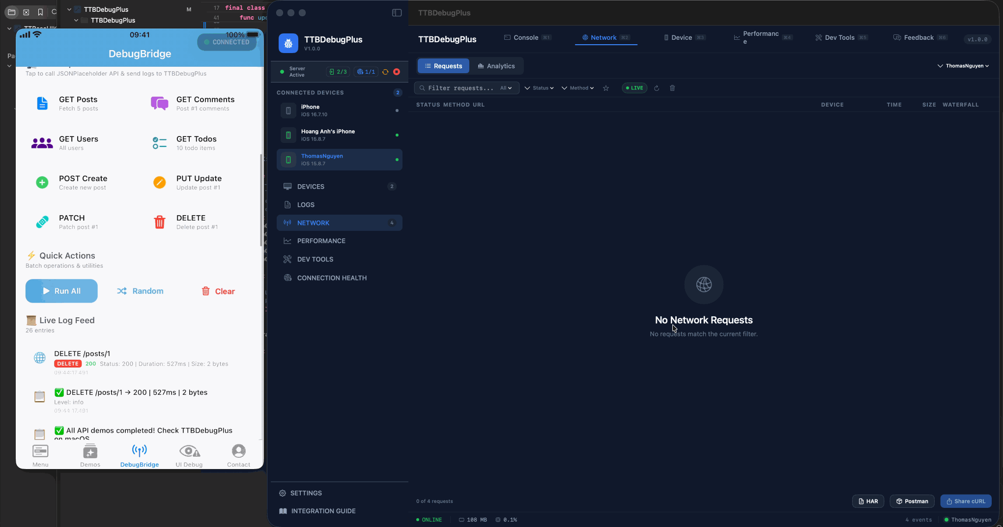 TTBDebugPlus — Network Inspector Demo